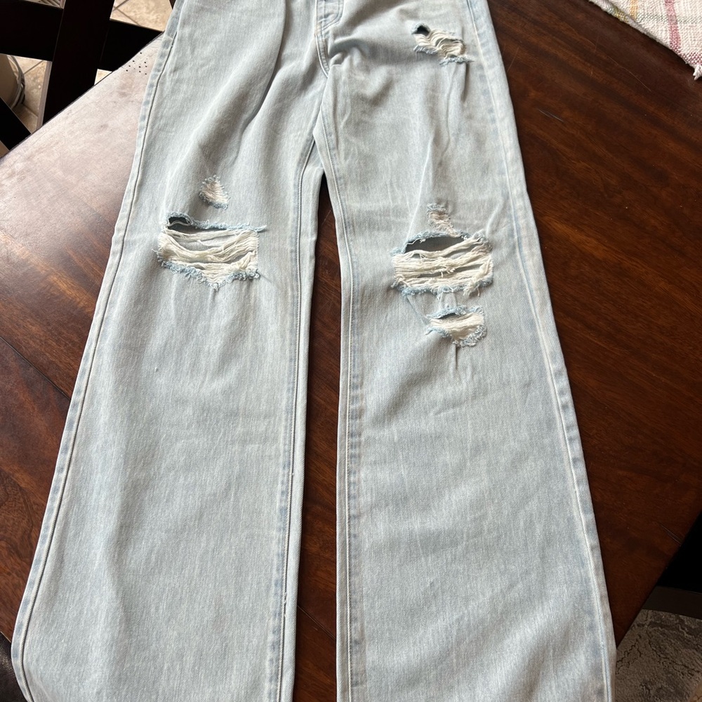 Kancan Distressed Light Wash Jeans- wide leg